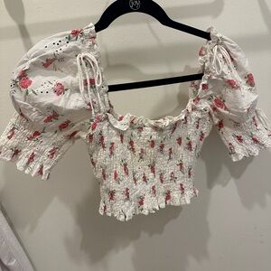 Floral Smocked Puff Sleeve crop Top